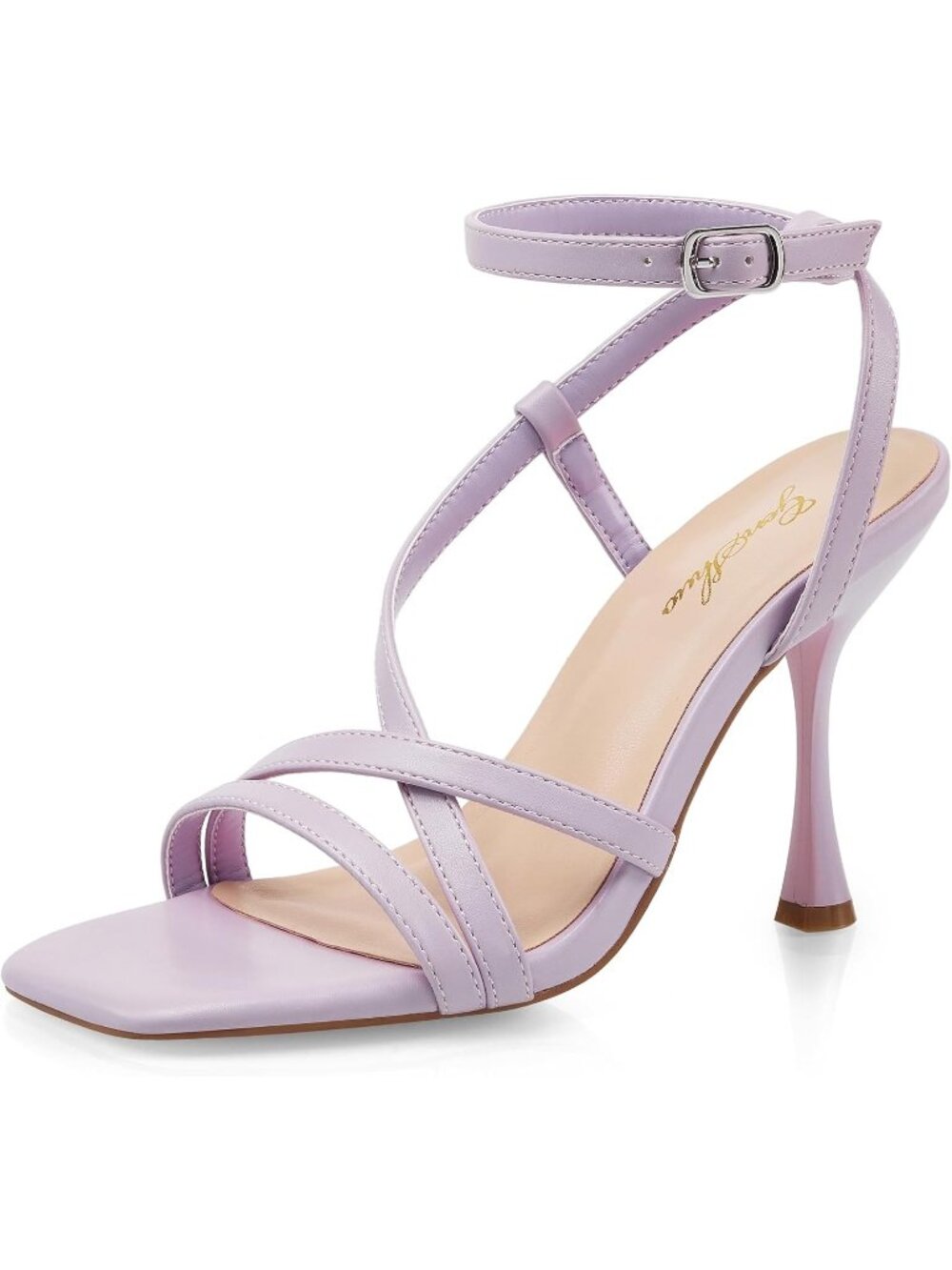 Women's Purple 4 Inch Stiletto Ankle Strap Square Open Toe Sexy Heeled Sandal